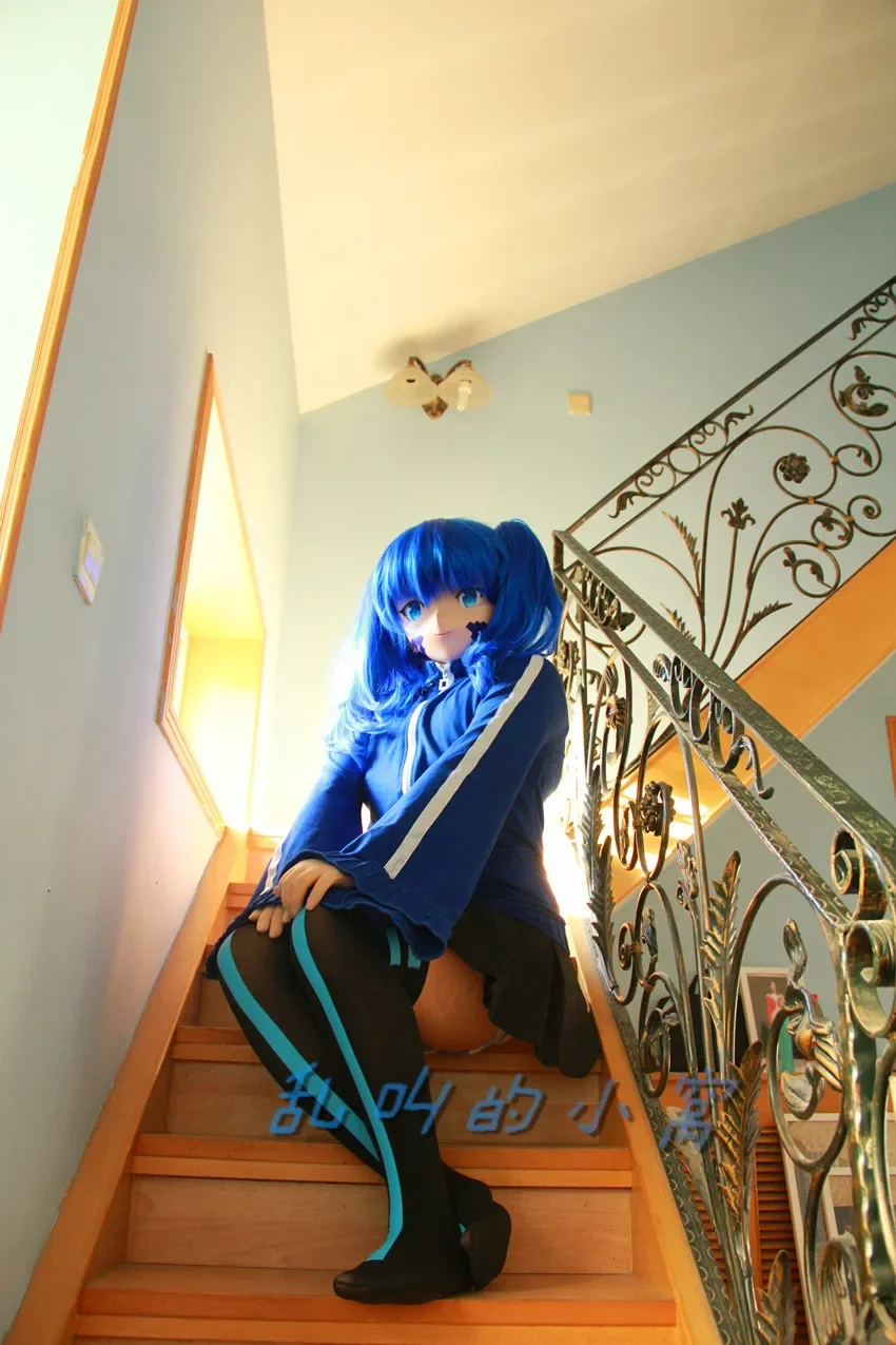 Kigurumi Beautiful Transsexuals Full Face Kigurumi Mask Anime Cosplay Dark Blue Hair