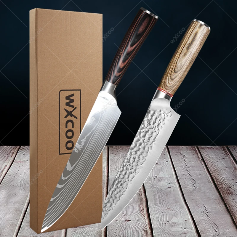 Stainless Steels Kitchen Knives Damascus Pattern Chef Knife Hand-forged Meat Cleaver Kitchen Meat Slicer Knife Cooking Tools