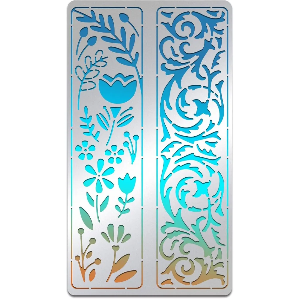 

Vines Flowers Bookmark Stainless Steel Stencils 7x4 inch Flowers Leaves Frame Reusable Painting Template for Painting Wood