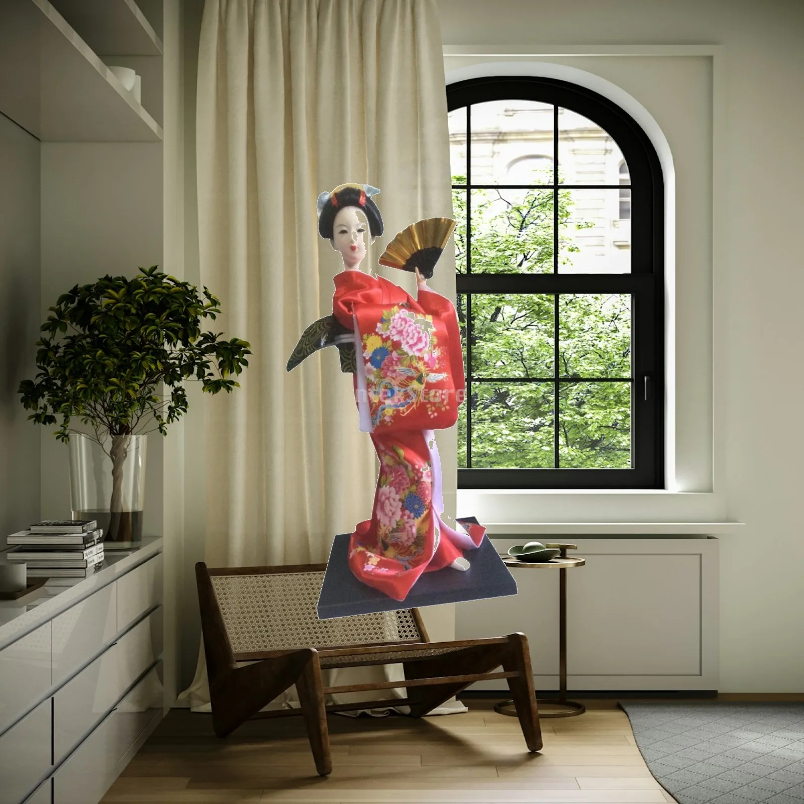 Japanese Dolls Geisha Figure Resin Fabric Foam Tabletop Statuette Home Office Room Decoration Kawaii Gift for Collectors