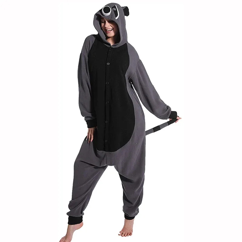 Extra Large XXL Raccoon Kigurumi Men Jumpsuit Wool Women Gray Bear Adult Pajamas Halloween Cosplay Christmas Animal Jumpsuit