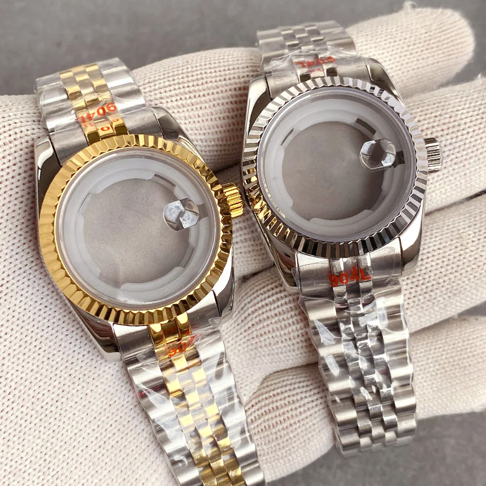 Fixed Fluted Bezel Date Display BLIGER 31mm Steel Watch Case Sapphire Glass Fit for NH05A NH06A Ladies Women Watch Solid Back