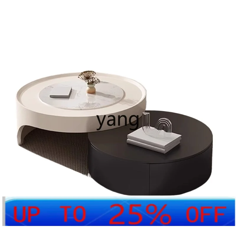 

LMM rock slab coffee table retractable folding Italian minimalist living room small apartment high and low size round tea table