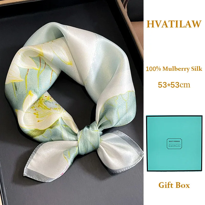 

100% Real Silk Neck Scarf Women 53cm Square Scarves Shawl Wrap Hijab Foulard Bandana Bufanda Echarpe Headband Hairband Gift Box