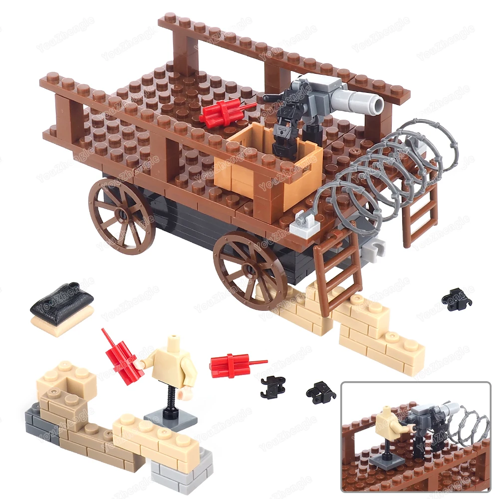 트랙 무장 나무 자동차 빌딩 블록 조립 MOC 피규어 블록 세계 기차 연결 카트 운송 모델 선물 소년 장난감