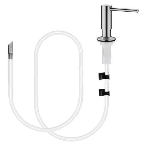 Brushed Nickel Liquid Soap Dispenser Pump Dishwashing Liquid Silicone Tube Under Deck Mounted Rubber Extension Hose Male Longer