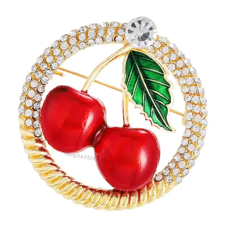 

Elegant Crystal Decors Cherry Brooch Pin Round Button Pin For Women Formal Event H7EF
