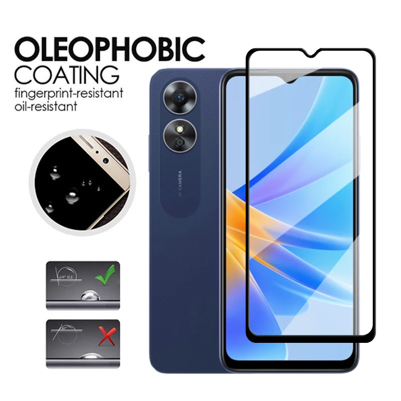 4in1 For OPPO A17 Glass For OPPO A15 A16 A17K A17 Tempered Glass 2.5D Full Cover Screen Protector OPPO A17 Lens Film 6.56 inch