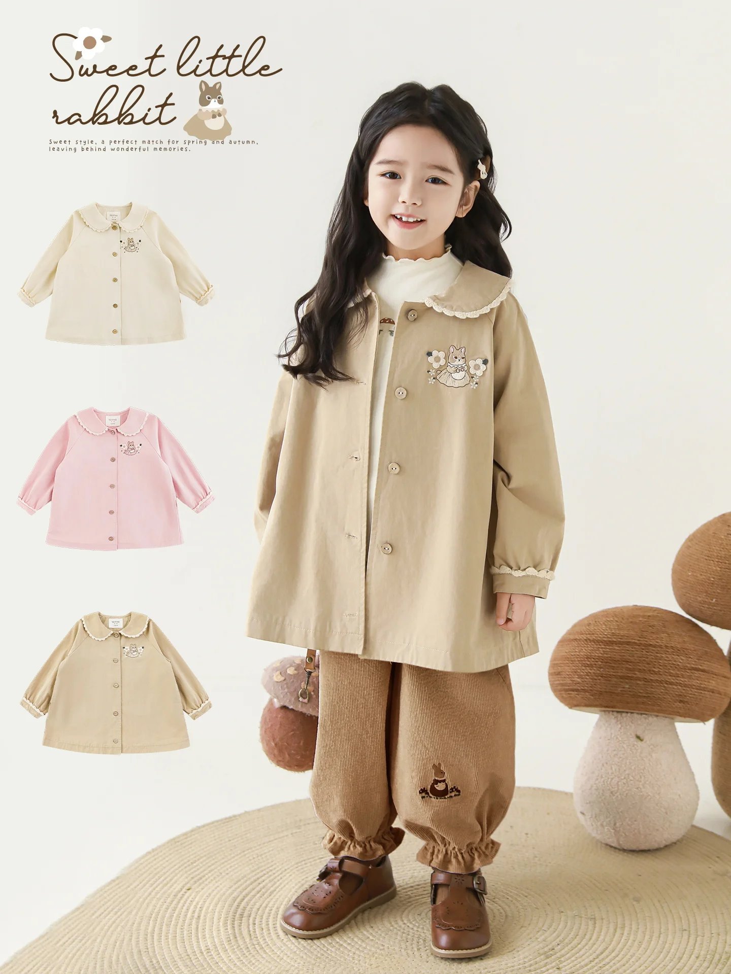 

Girls Raglan Sleeve Trench Coat Autumn Light Sweet Windproof Thermal Moisture Wicking Casual Jacket Outerwear Ages 1-7 Years