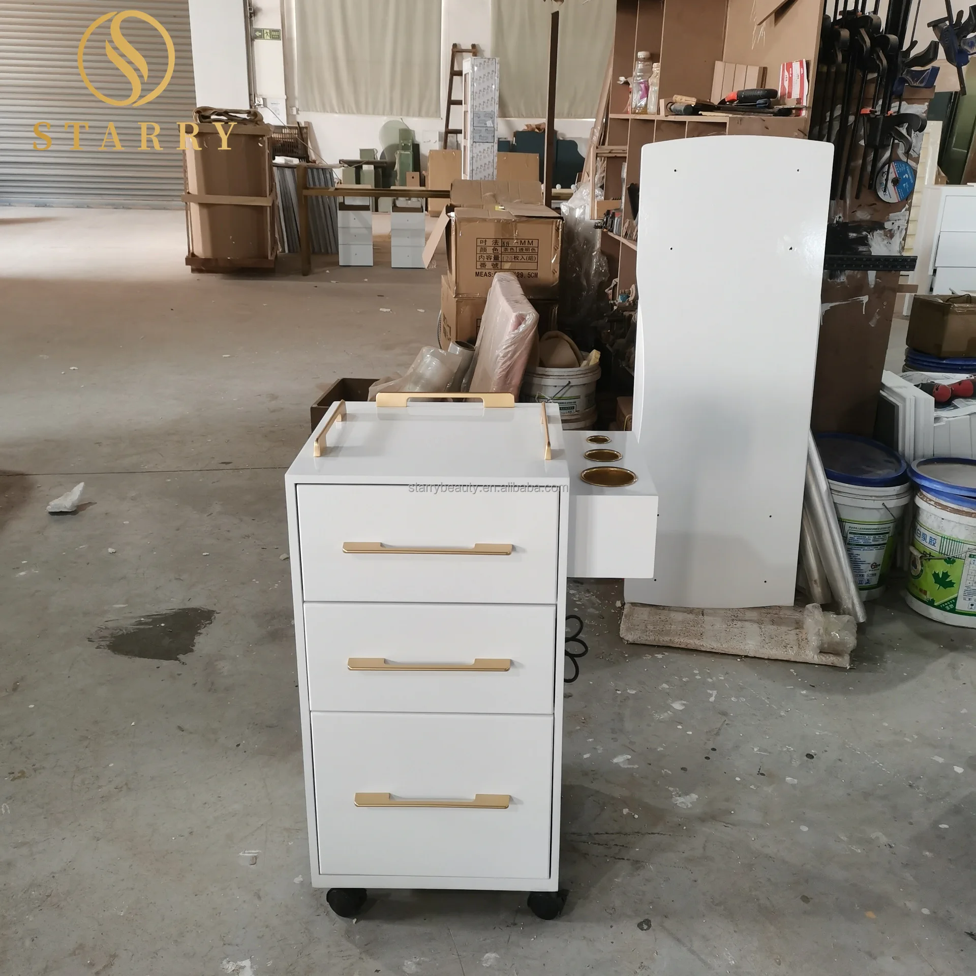 

Modern Style Wood Mobile Tool Table Cart Red Salon Workstation Storage for Hair Barbershop Workshop Use