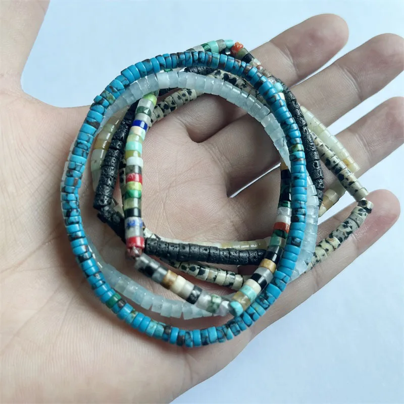 2*4MM Copper Turquoise Natural Stone Heishi Bracelet Vintage Charm Round Chain Beads Jewelry For Women Friend Gift