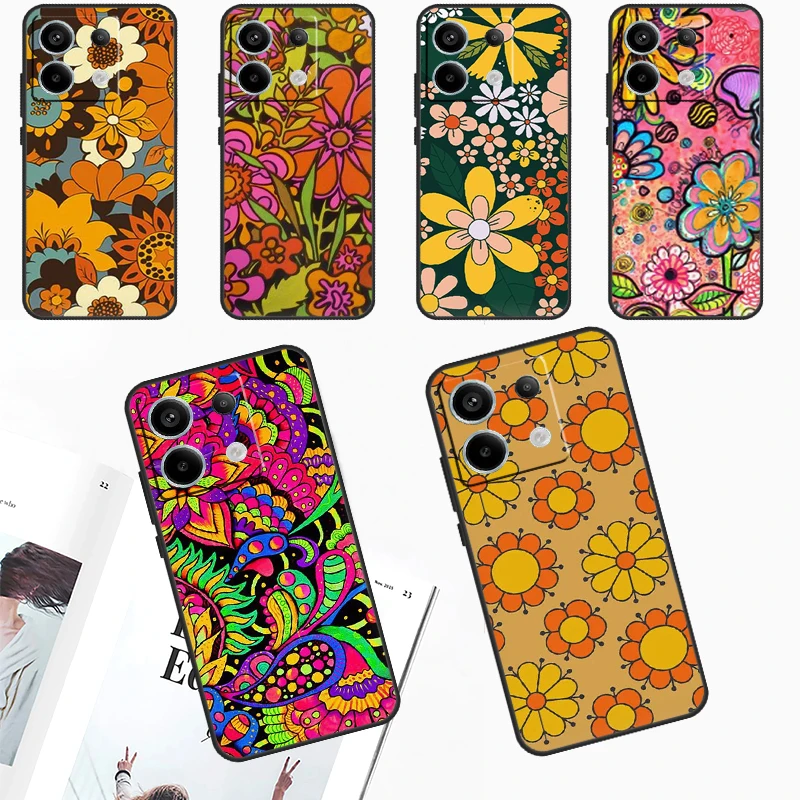 70s hippie Psychedelic floral flowers Case For Redmi Note 13 Pro Plus Note 12 9 10 11 Pro 9S 10S 11S 12S Redmi 12 10 C 13C Cover