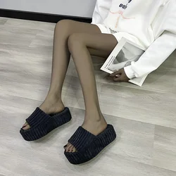 Women's New 2023 Luxury Brand Summer Large Size Thick Soles Plush Fashion Open Toe Home Slippers Zapatos De Mujer Wedges