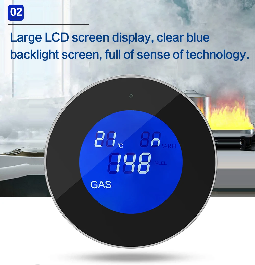 Tuya WiFi Smart Natural Gas Leakage Detecor Alarm Monitor Digital LCD Temperature Display Gas Sensor for Home Kitchen