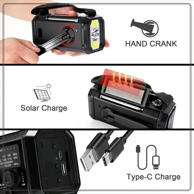 

Reliable-Emergency Weather Radio Portable Hand Crank Radio 20000Mah Radio FM/AM/WB Hand Crank Radio Flashlight Black,Emergency W
