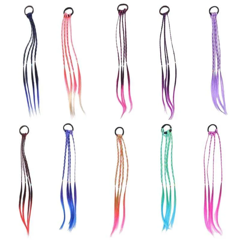 Doczepiane włosy syntetyczne, urocza peruka do cosplayu dla dzieci, warkocze, kucyk dla dziewczynki, przebranie, kolorowe akcesoria do włosów.