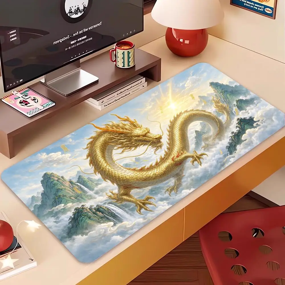 Cloud Mountain Golden Oriental Dragon Desk Mat Soft Cloth Surface Non Slip Rubber Base Smooth Glide For Luxury Home Esports