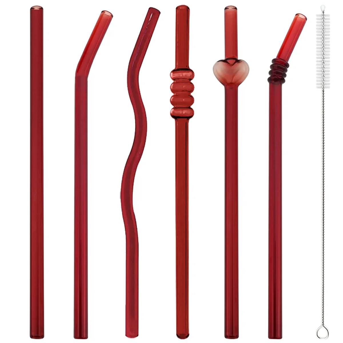 4pcs High Borosilicate Glass Straw Set Red Creative Gldss Straw Milk Tea Juice Cocktail Straw with Brush Kitchen Bar Accessories