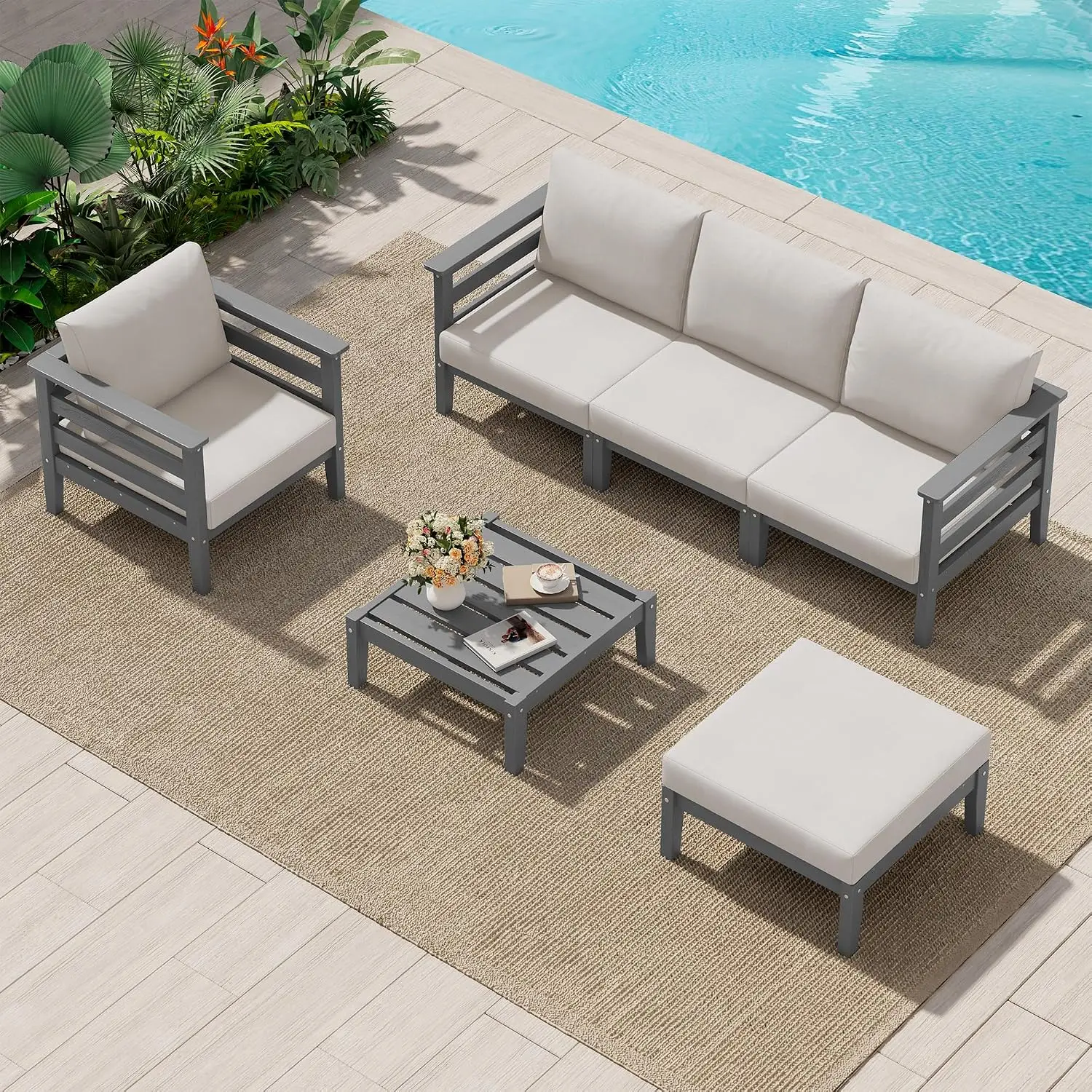 HDPE Patio Furniture 6-Piece Outdoor Sectional Sofa Set, Customized