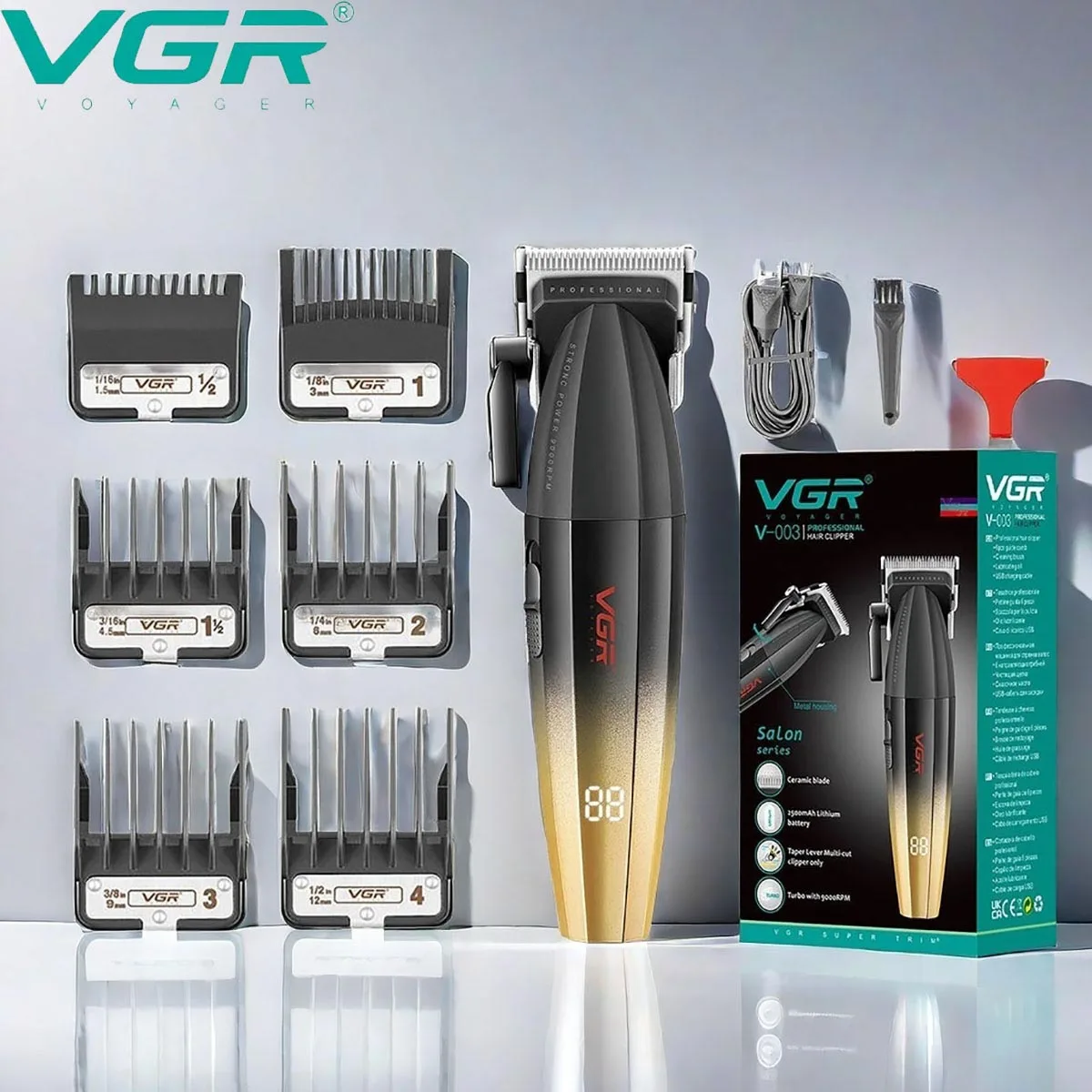 VGR Hair Clipper Professional Hair Trimmer Haircut Rechargeable Hair Cutting Machine Cordless Clipper Machine For Men V-003