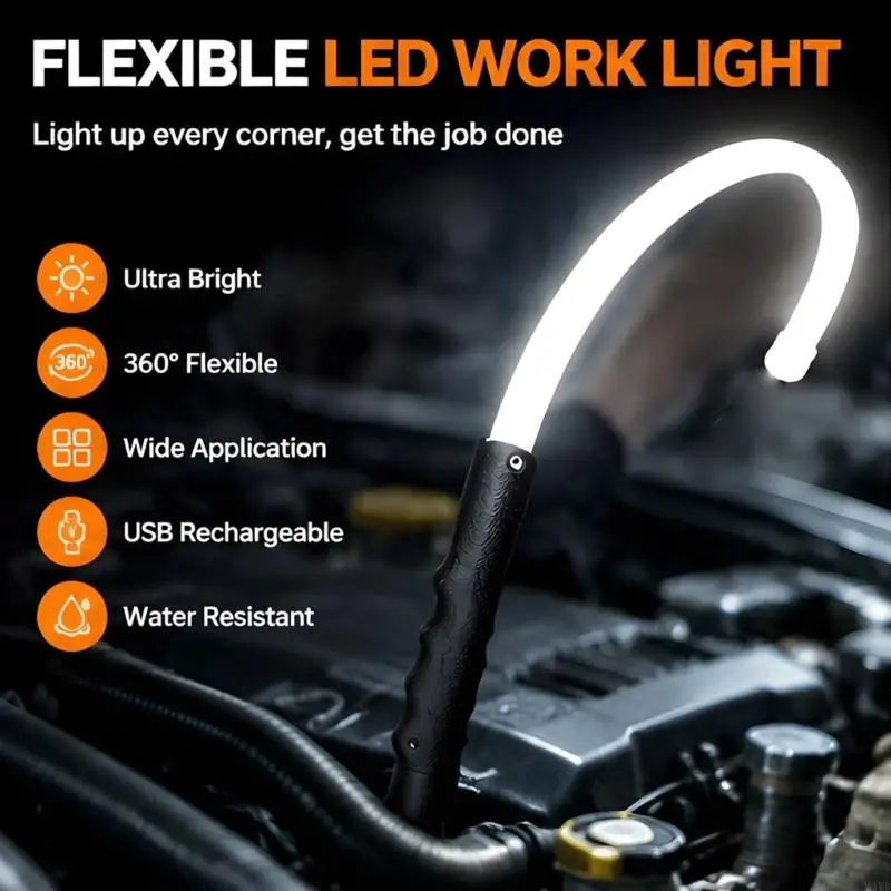 Flexible LED Work Light Rechargeable Bendable Lamp for Auto Repair, Workshop, Camping and Emergency Household Lighting M4YD
