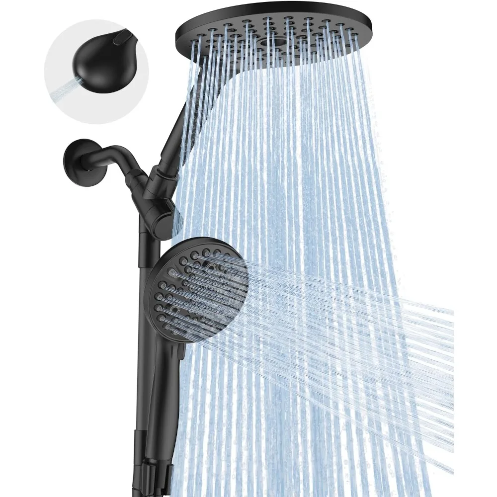 

Dual Handheld Shower Head Combo, 2-in-1 Rain Shower Heads System 8 Inch Rainfall Shower Head and 10 Modes High Pressure