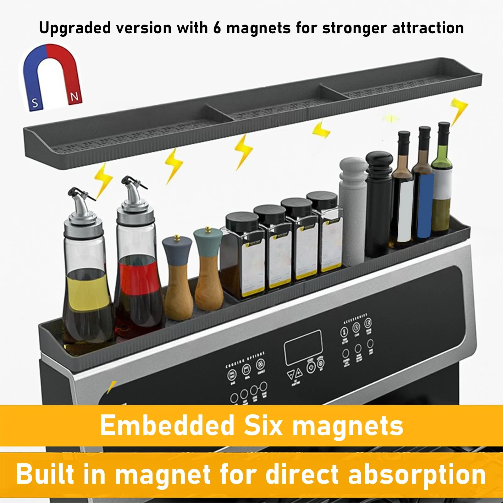 

30 Inch Stove Top Rack, Silicone Strong Magnetic Stove Rack, Kitchen Stove Oven Rack, Storage Rack, 3 Functional Dividers