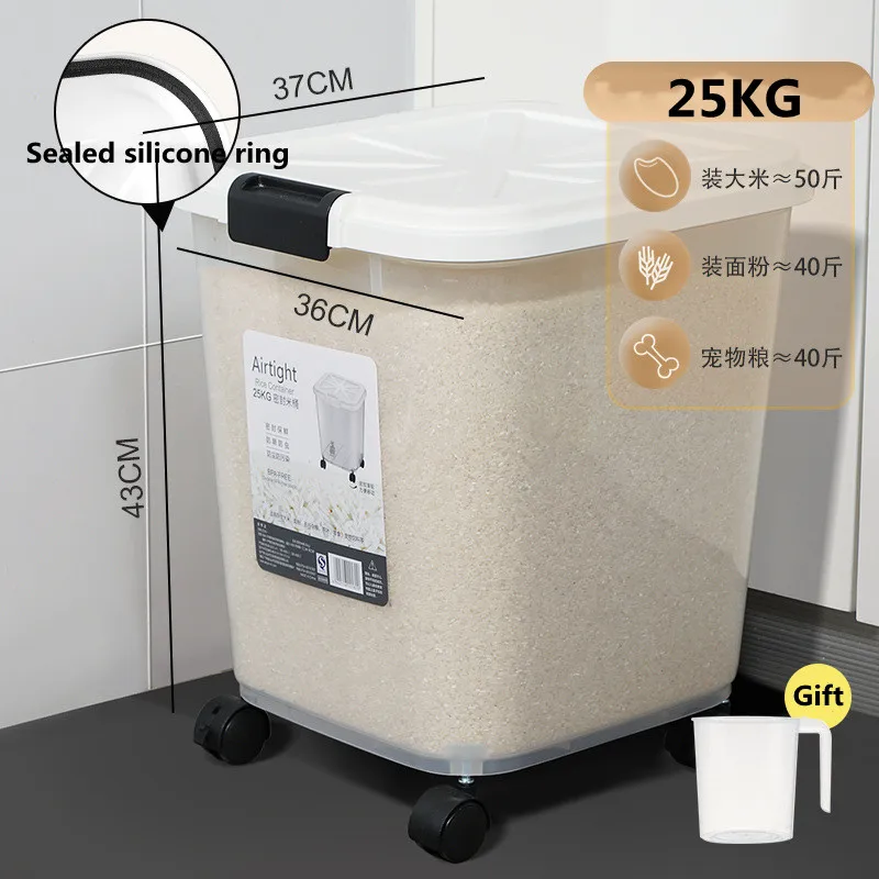 Large Capacity Removable Rice Storage Bucket Food Grade Sealed Tank Kitchen Rice Flour Grain Storage Box Debris Storage Tank