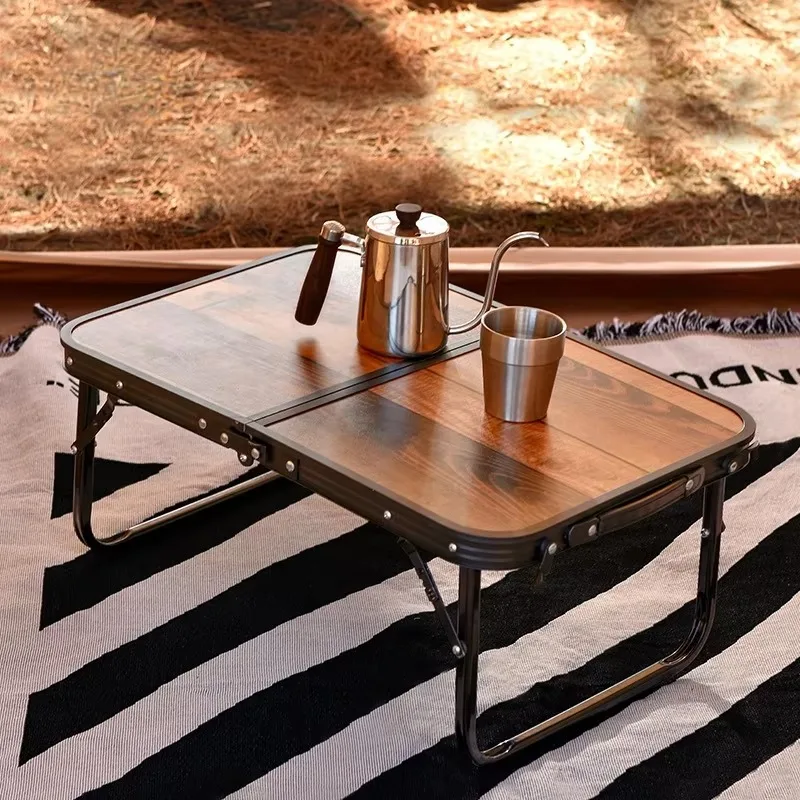 

Multifunctional Foldable Table, Wooden Grain MDF Top, Portable for Camping, Picnic, Laptop Working & Small Outdoor Gatherings