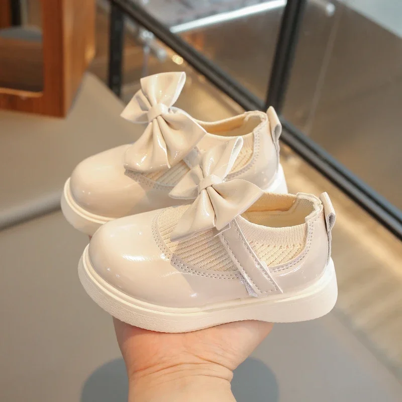 

New Girls Knitted Shoes with Bow-knot Stretch Fabric Princess Kids Flats for School Little Children Loafers Hook & Loop Princess