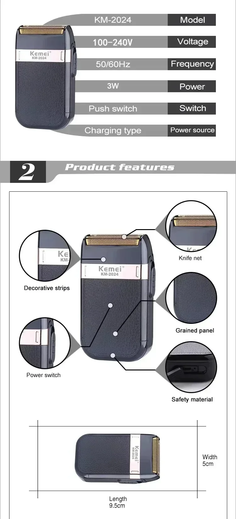 Haarschneidemaschine Kemei KM-2628 KM-678 KM-2024 Professioneller elektrischer Bartschneider Wiederaufladbarer Herrenrasierer Haarschneider Kit Herren – Detail 17
