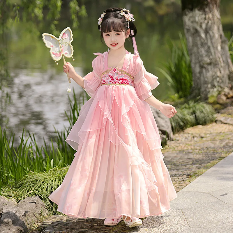 

2025 Chinese Traditional Hanfu Girls Oriental Ancient Princess Dress Cute Kids Tang Dynasty Dance Wear Children Carnival Costume