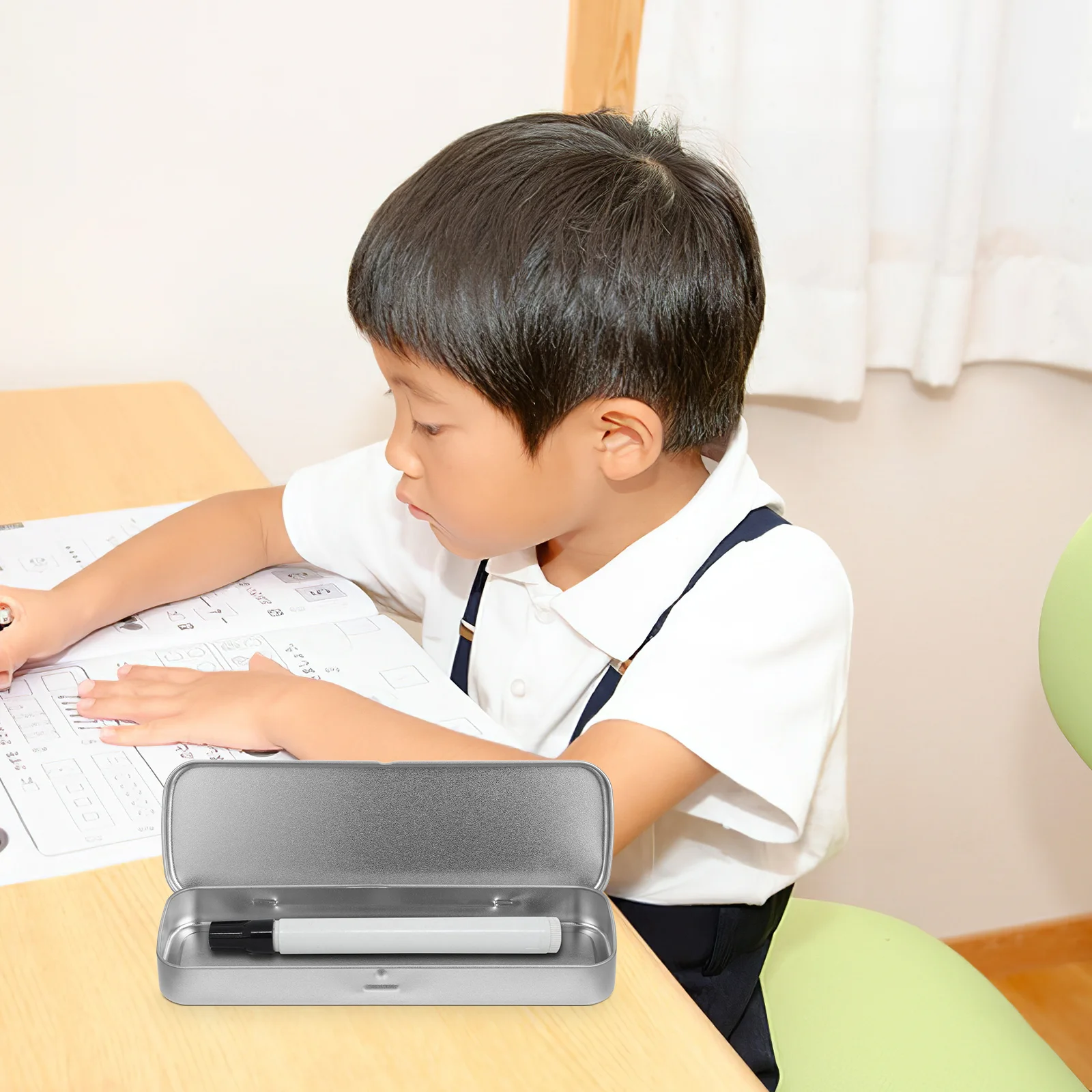 5 قطع مقلمة معدنية من القصدير صندوق حديد مستطيل بطبقة واحدة للطلاب حاوية تخزين أدوات مكتبية مدرسية فضية #4