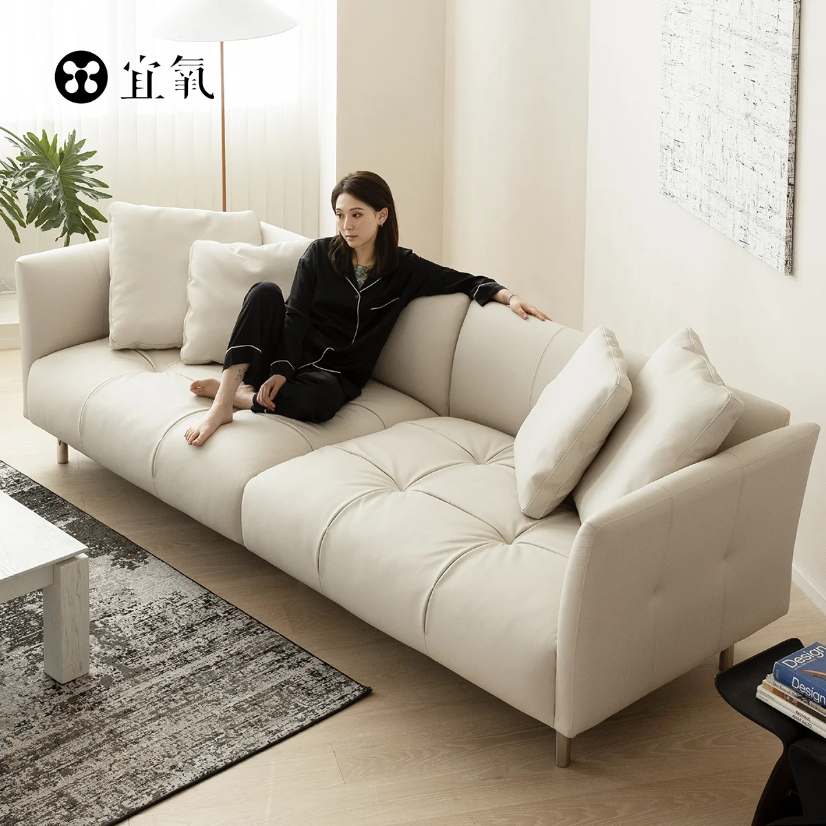 ZL Leather Sofa First Layer Cowhide  Minimalist Living Room Tofu Block Leather Sofa