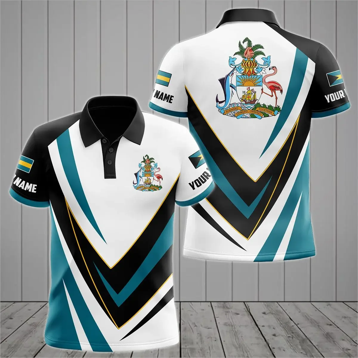 

Bahamas Flag & Coat of Arms Customized Polo Shirts Summer Casual Streetwear Men's Fashion Loose Jersey Plus Size Sportswear