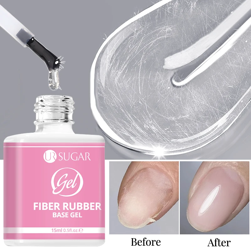 UR SUGAR 15ml Fiber Rubber Base Gel Semi Permanent Soak Off UV Gel Repair Construction Functional Gel Nails Art Manicure