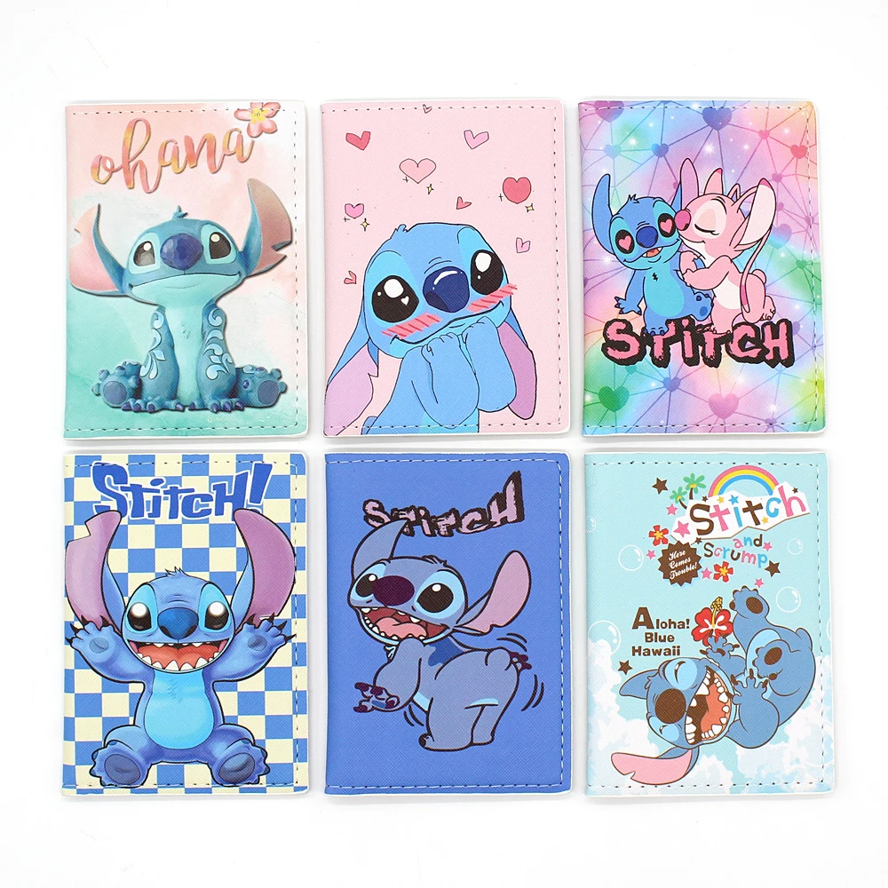 Disney-funda de pasaporte Stitch para hombre y mujer, accesorio de viaje de cuero PU, Soporte para tarjeta de crédito, identificación, billetera