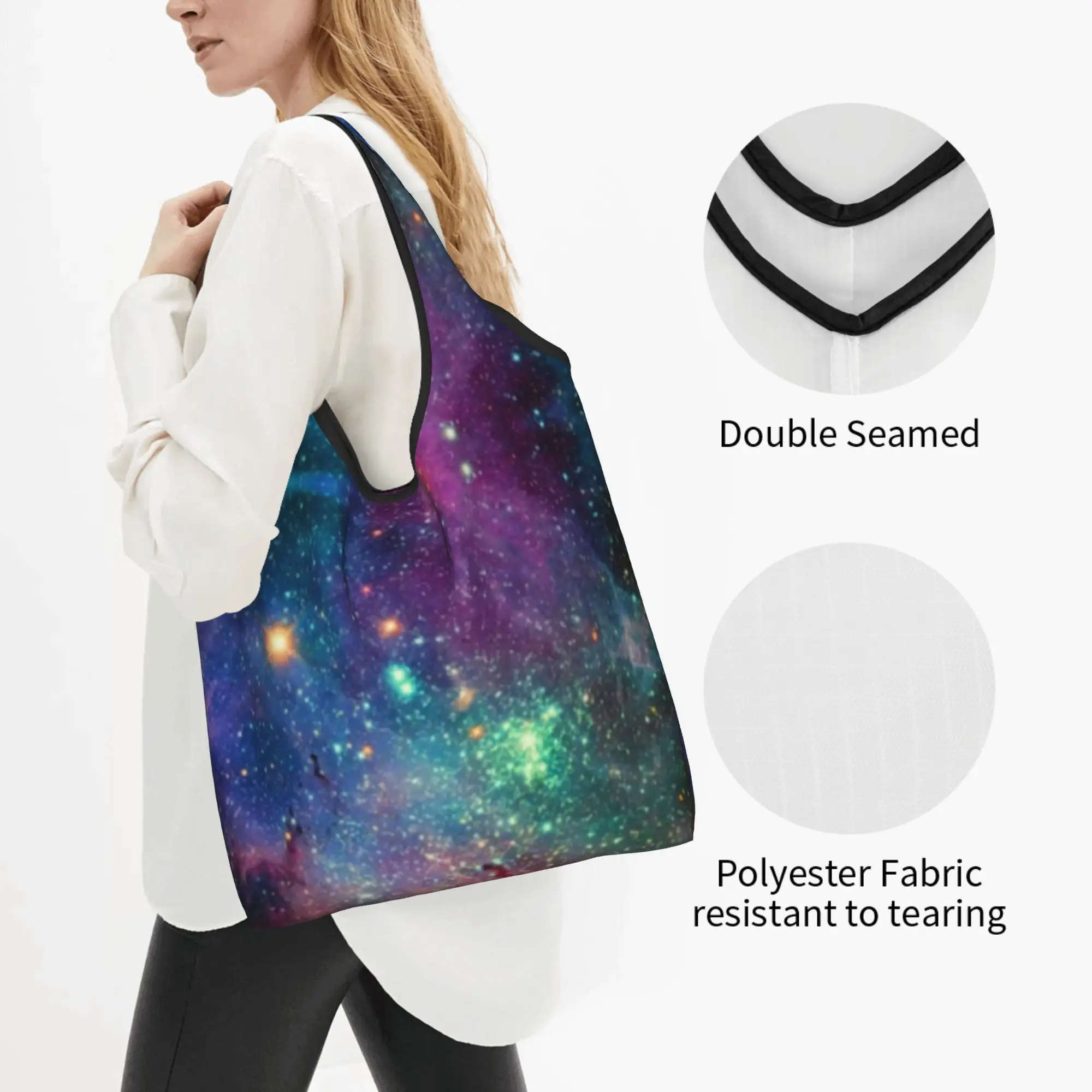 Recycling Wonderful Galaxy Space Shopping Bag Women Tote Bag Portable  Grocery Shopper Bags