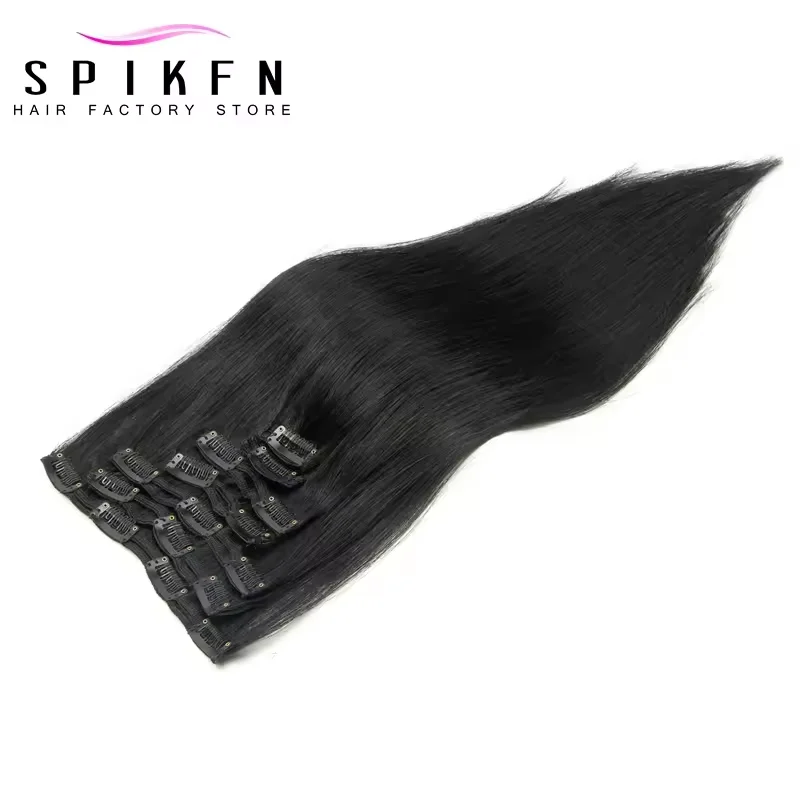 SPIKFN ブラウンブラジルマシンレミーストレートクリップ人毛エクステンション全頭 7 ピース/セット 14-24 インチボリュームヘア