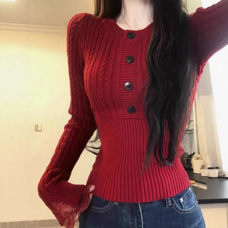 

Autumn and Winter Fashion New Women's Elegant Knitted Spicy Girl Street Hoodie Short Style Inner Warm Korean Long Sleeve Sweater