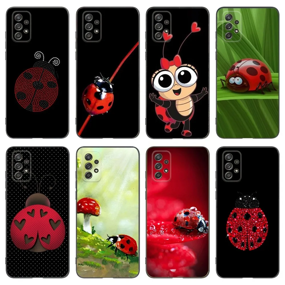 

Seven-Star Ladybug Phone Case For Samsung Galaxy A13,A21s,A22,A31,A32,A52,A53,A71,A80,A91 Soft Black Phone Cover