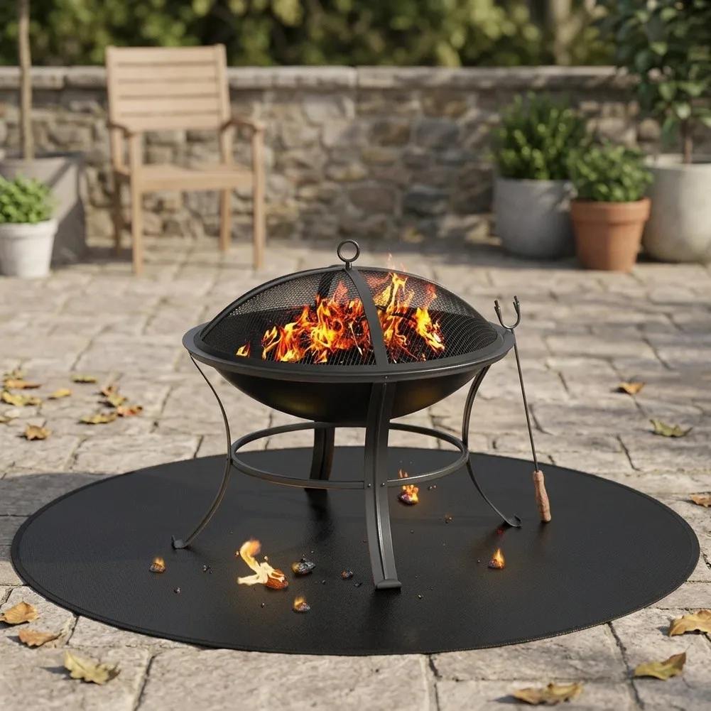 Grill Mat for Camping Flame Retardant Synthetic Fiber Heat Resistant Ground Cover Outdoor Picnics 61cm 76cm 81cm 91.4cm Black