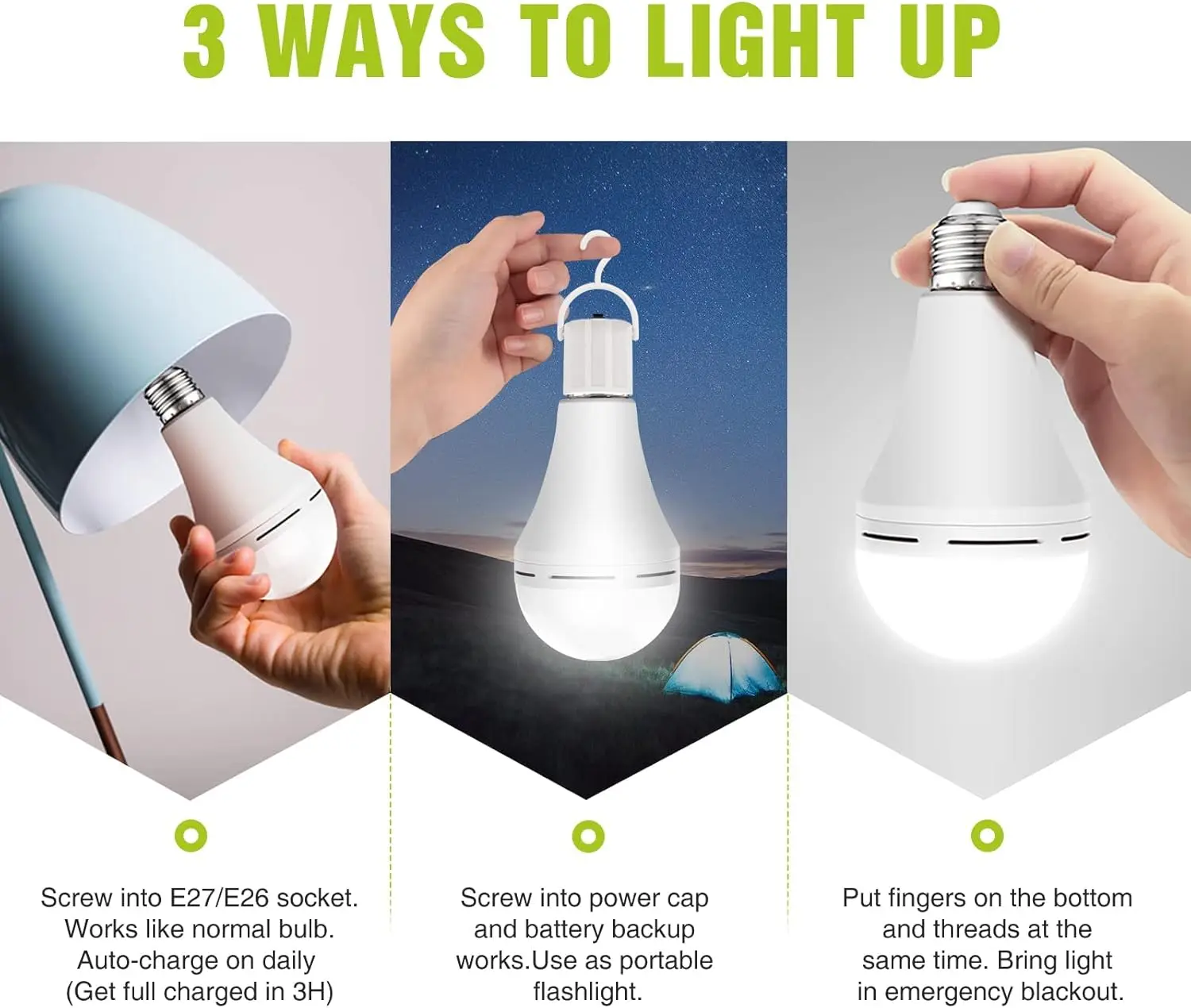 4 عبوات من لمبات الإضاءة القابلة لإعادة الشحن في حالات الطوارئ، تبقى مضيئة عند انقطاع التيار الكهربائي، لمبات إضاءة LED ما يعادل 1200 مللي أمبير في الساعة 15 وات 80 وات للمنزل