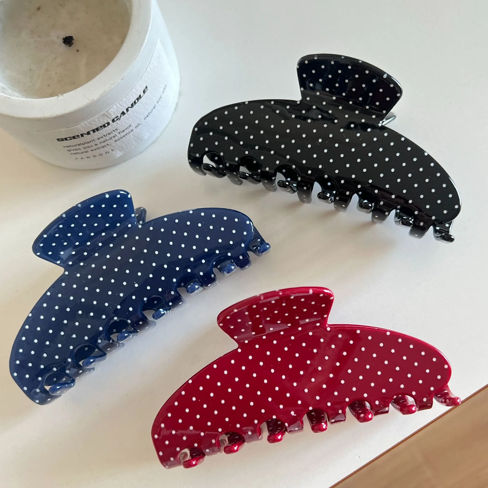 1pc French vintage ins style polka dot red blue black acetate large shark clip, hair updo clip, back head hairpin hair accessory