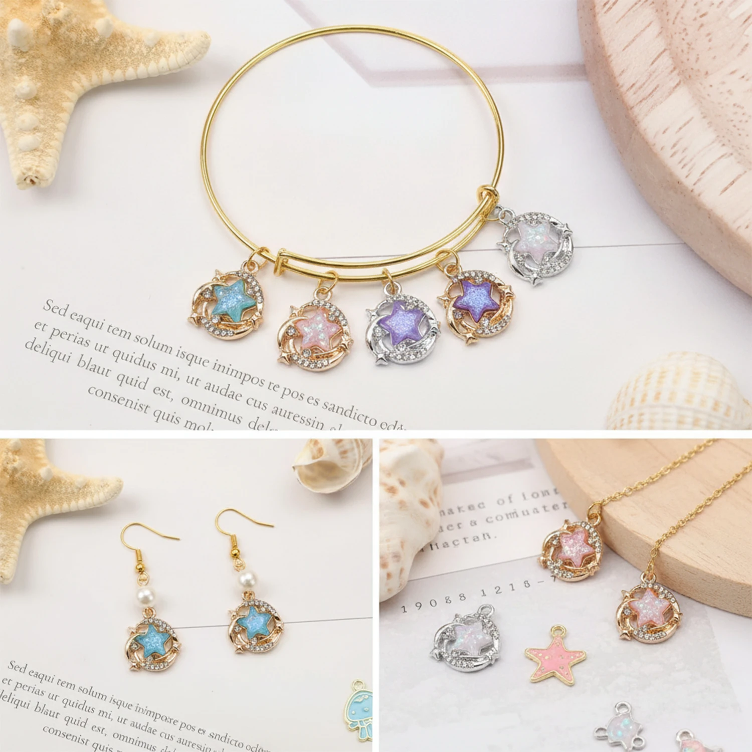  2/10 Stück neue Stern- und Mond-Anhänger aus modischer Legierung für DIY handgefertigte Halsketten, Armbänder und Schmuckherstellung, Zubehör für Bastelarbeiten. – Detail 1