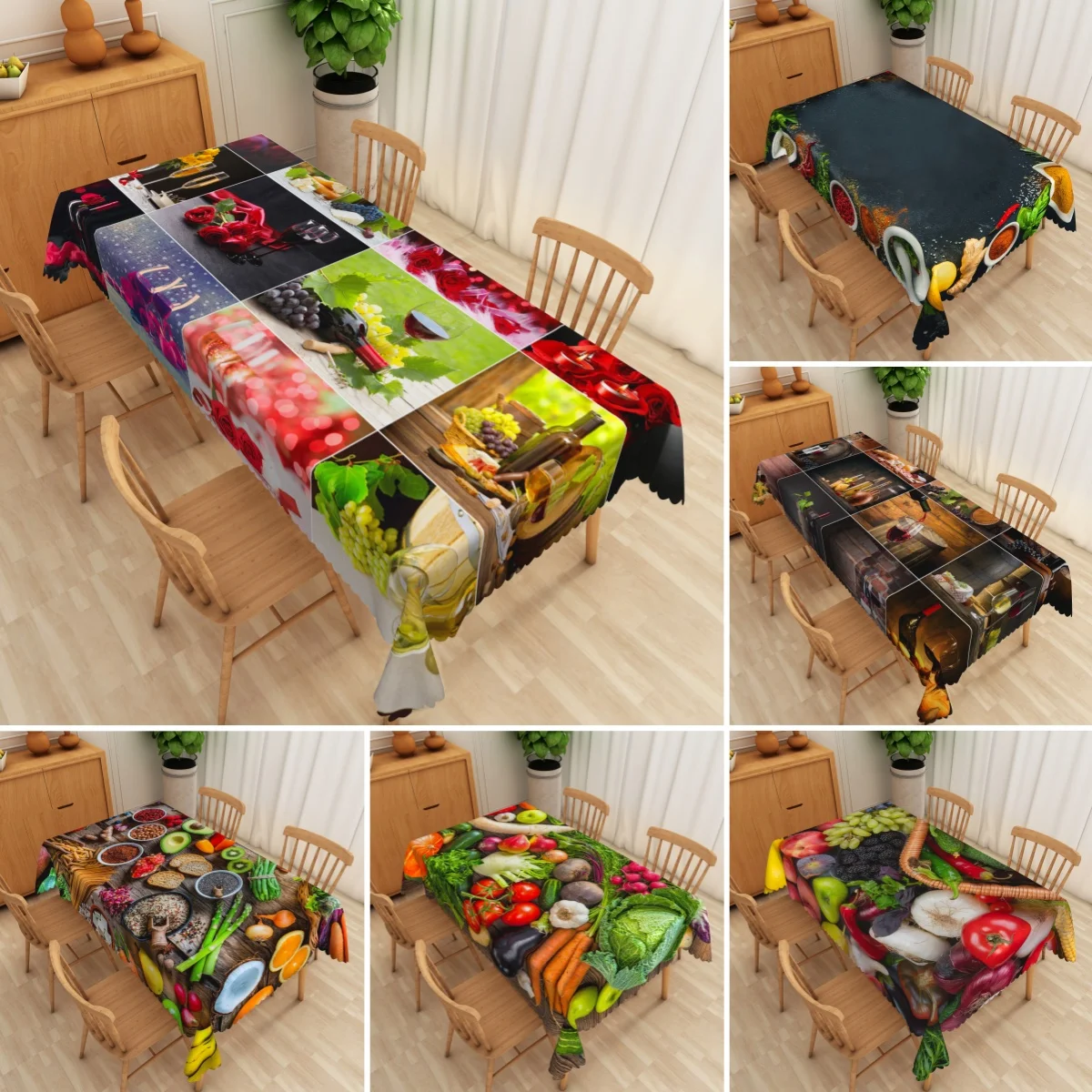 新鮮な果物野菜プリントテーブルクロス防水キッチンダイニングテーブルカバー食品写真撮影背景農家家の装飾