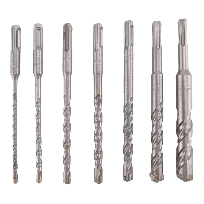 7 Pcs SDS Plus Hammer Drill Bit Set, (4-Flute) For Concrete Brick Block Stone Masonry And Granite