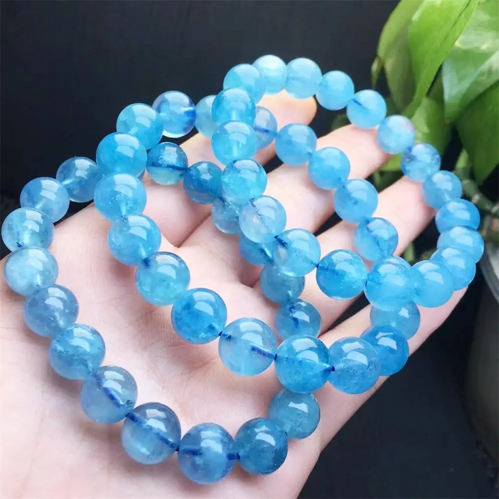 12MM Natural Aquamarine Bracelet Women Reiki Healing Fengshui Lucky Bangles Women Hoilday Gift 1PCS