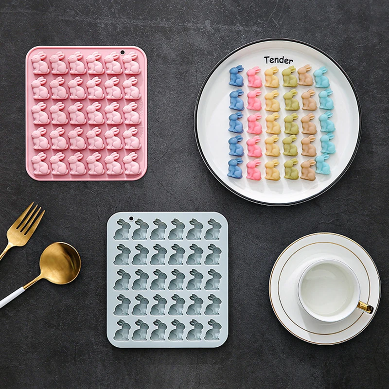 30 Cavities Easter Bunny Silicone Mold for Baking Chocolate Jello Resin Gummies - Candy Mould Wax Melt Tray Cupcake Decor Rabbit