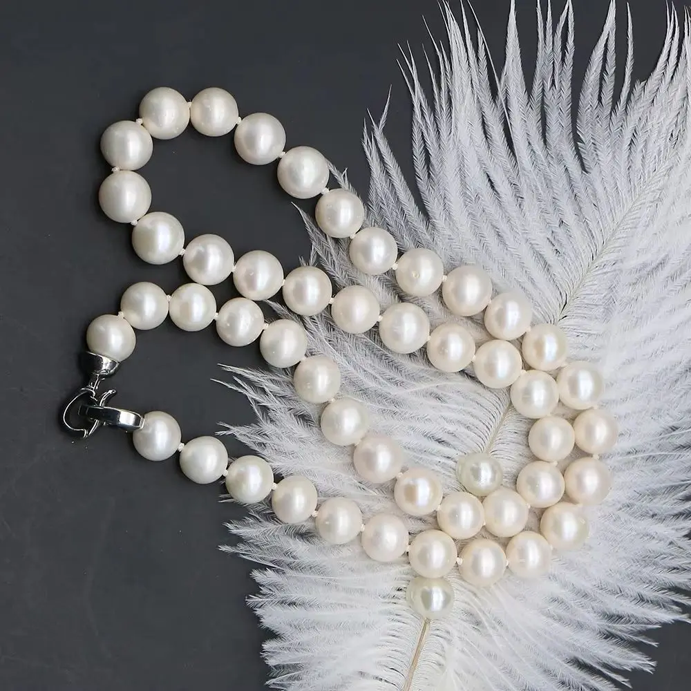 

White Natural Freshwater Pearl Necklace 9-10mm Round Pearl Beaded Jewelry 1 Strand Elegant Woman Birthday Party Occasion Gifts
